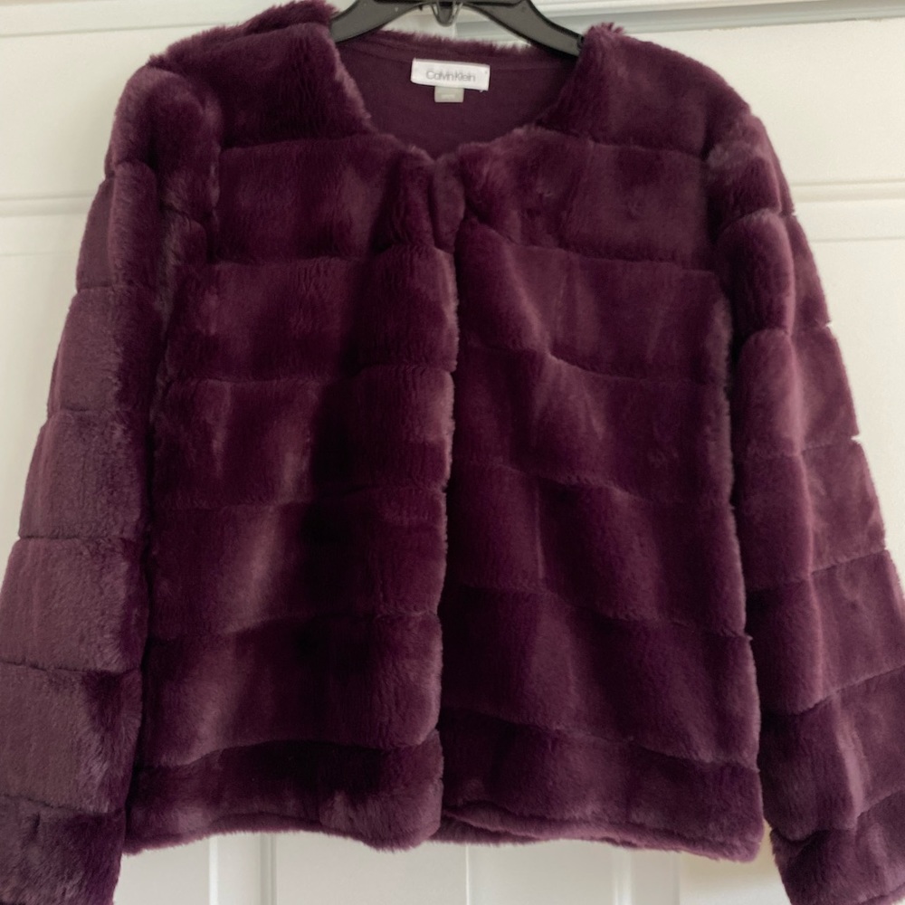 Calvin Klein cropped faux fur jacket NWOT